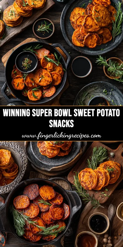 A platter of loaded sweet potato super bowl snacks shaped like footballs. They are topped with melted cheese, bacon, and sour cream laces, ready for a game day party.