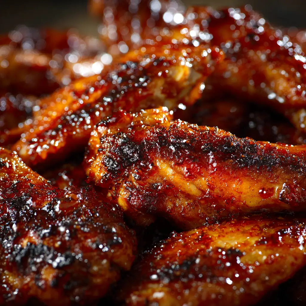 A batch of freshly cooked hot honey chicken wings being tossed in a bowl with the sweet and spicy sauce.