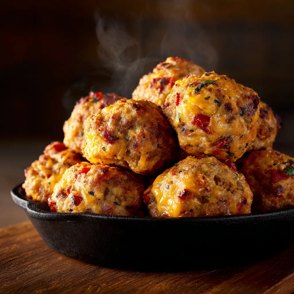 Cream Cheese Sausage Balls: The Ultimate Fail-Proof Recipe 2 Uncooked cream cheese sausage balls arranged on a baking sheet with parchment paper, ready to be baked.