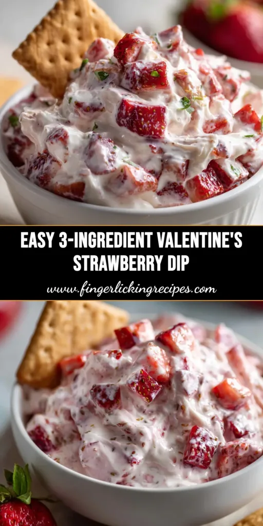 A bowl of creamy pink Valentine strawberry dessert dip served with an assortment of dippers like fresh strawberries, pretzels, and cookies on a platter.