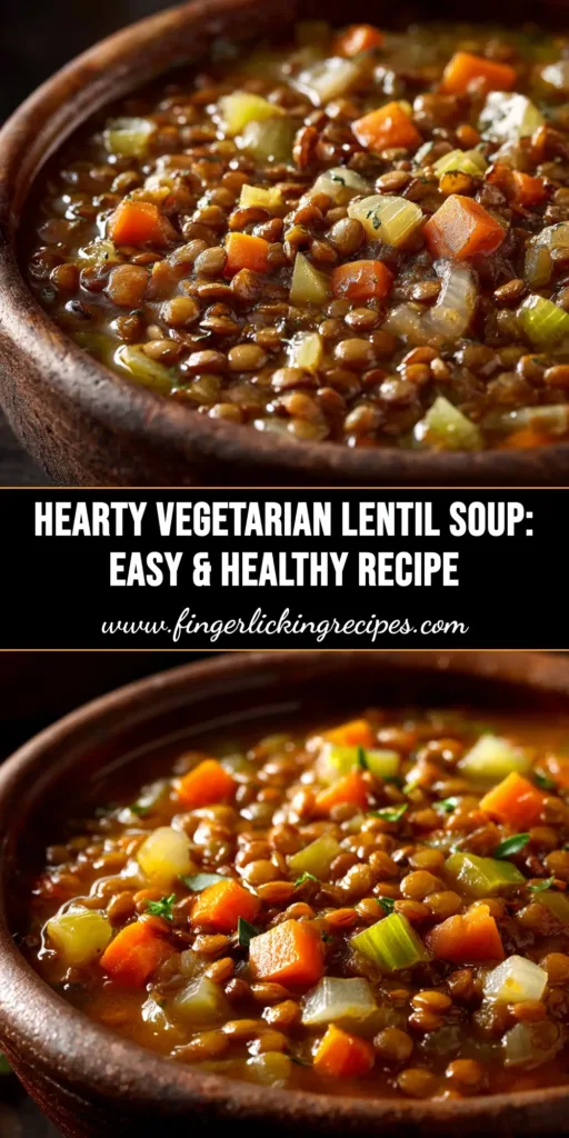 Vegetarian Lentil Soup (The Best Hearty Recipe) 4 A beautiful overhead shot of a bowl of hearty vegetarian lentil soup, garnished with fresh parsley. The perfect healthy and easy recipe.