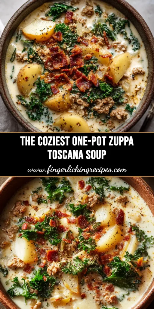 Zuppa Toscana (The BEST Olive Garden Copycat Recipe) 4 A close-up shot of a white bowl filled with creamy Zuppa Toscana, garnished with bacon and parmesan. This Olive Garden copycat recipe is rich with sausage, kale, and potatoes.