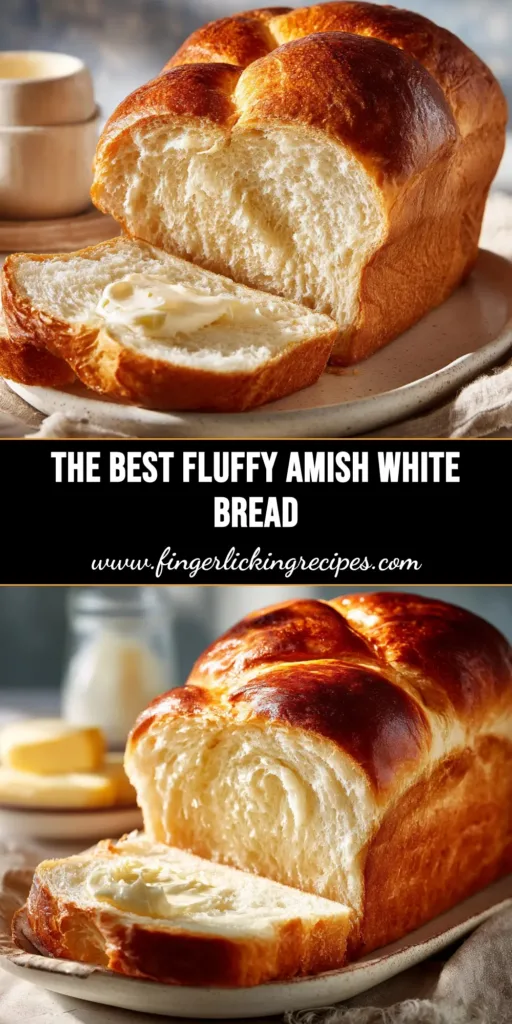 Amish White Bread: A Simple Recipe for a Soft, Sweet Loaf 4 A perfectly golden-brown loaf of Amish white bread on a wooden board, with one slice cut to show the soft, fluffy texture inside. A small bowl of butter is nearby.