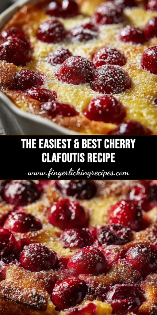 Cherry Clafoutis Recipe (Classic French Dessert) 4 An easy Cherry Clafoutis Recipe baked in a black cast-iron skillet, dusted with powdered sugar. This classic French dessert is perfect for brunch or a simple, elegant dessert.