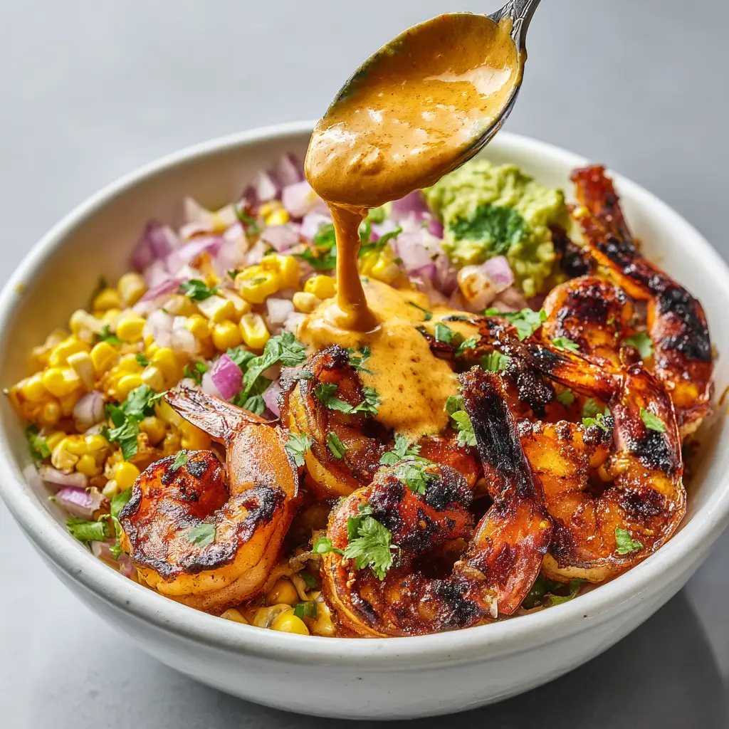Grilled Shrimp Bowl (Easy & Healthy Recipe) 2 Assembling the cilantro lime shrimp bowl with all the fresh ingredients laid out, showcasing how easy this recipe is to put together.