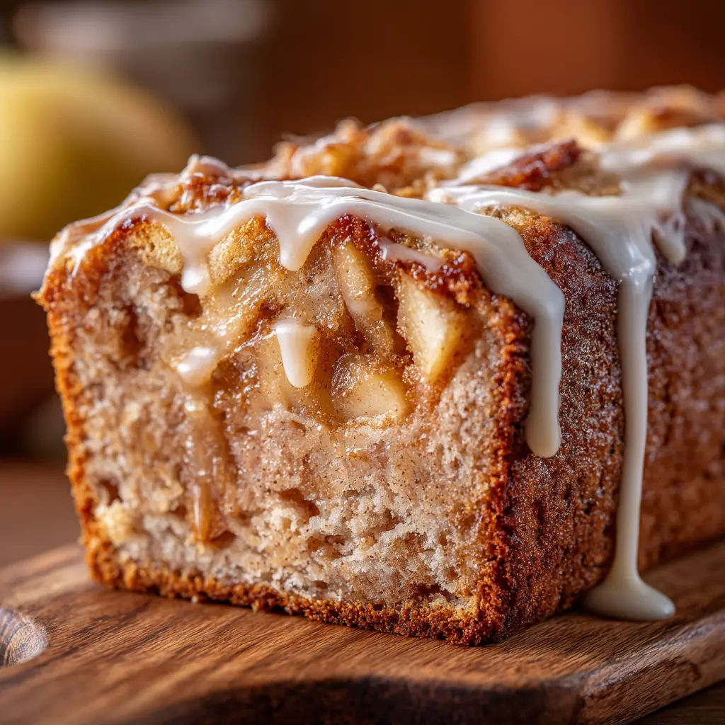 A close-up view of the cinnamon swirl inside the apple bread batter before baking.