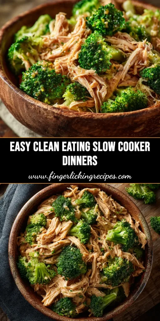 A vibrant overhead shot of clean eating slow cooker recipes, featuring Lemon Herb Chicken and vegetables in a white bowl. The perfect pin to showcase a healthy and easy crockpot meal.