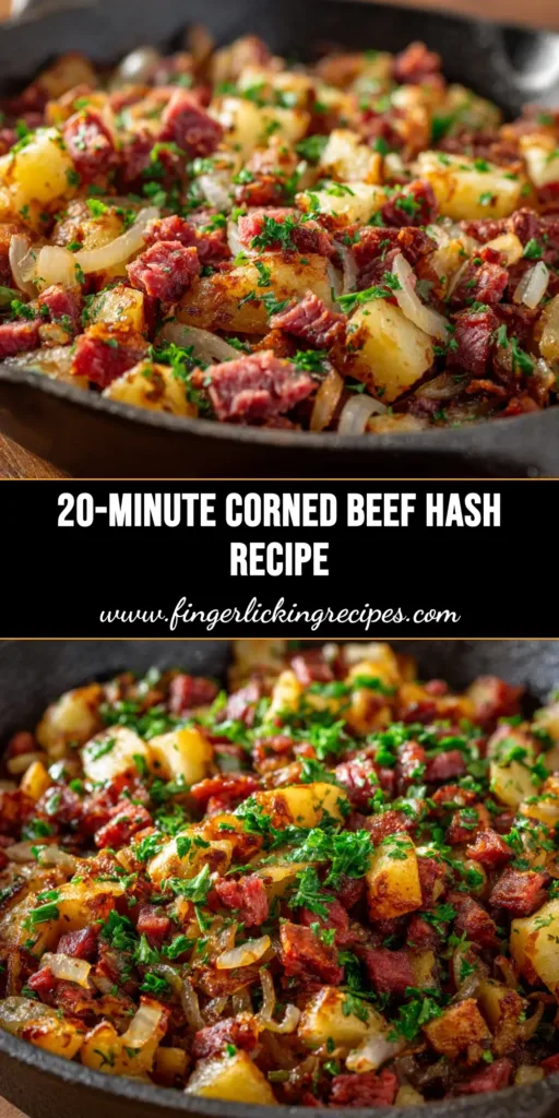 An overhead shot of the ultimate corned beef hash recipe in a cast iron skillet, topped with a perfect sunny-side-up egg. The hash is golden brown and crispy.