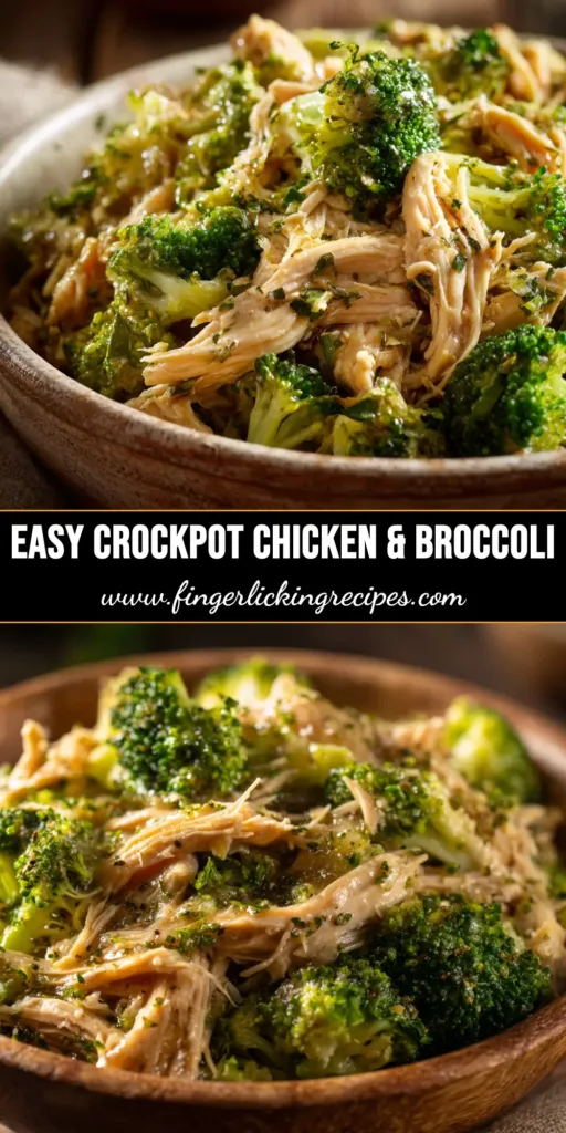 An overhead shot of creamy Crockpot Chicken and Broccoli served in a white bowl over rice. The perfect easy and healthy slow cooker recipe.