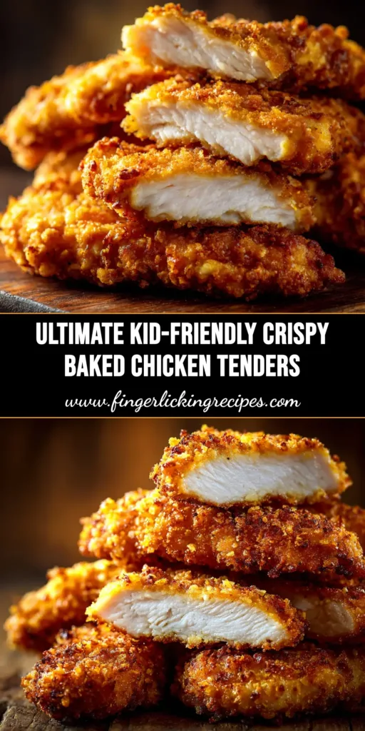 A platter of golden brown crispy baked chicken tenders served with a side of honey mustard dipping sauce.