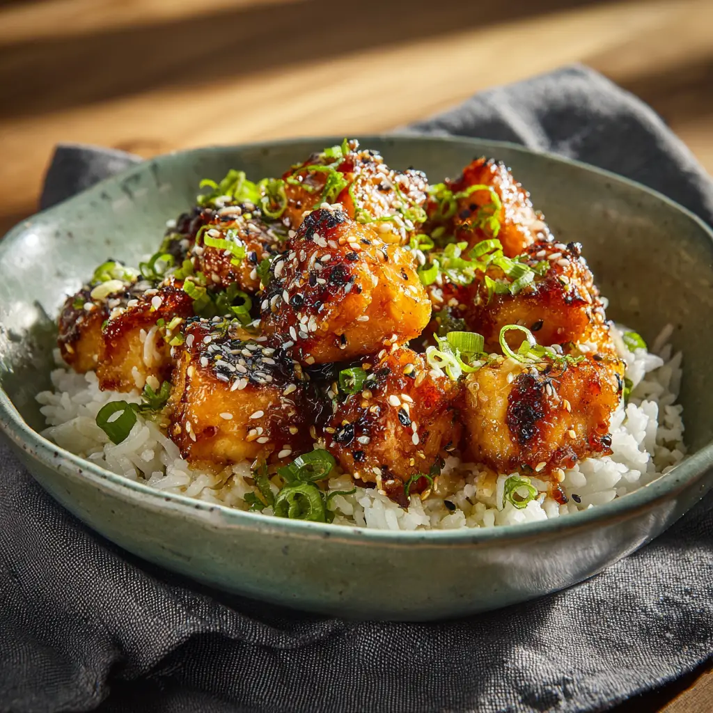 Honey Garlic Salmon Bites: A Perfect 20-Minute Recipe 3 An extreme close-up of crispy honey garlic salmon bites in a pan, showcasing the glossy, bubbly glaze and perfectly seared edges of the fish.