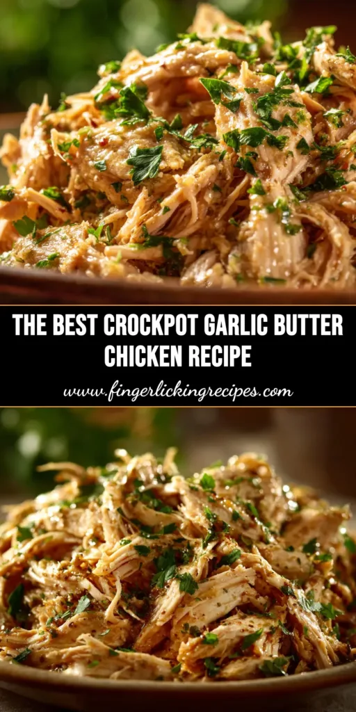 An overhead shot of Crockpot Garlic Butter Chicken served in a white bowl over mashed potatoes, garnished with fresh parsley.