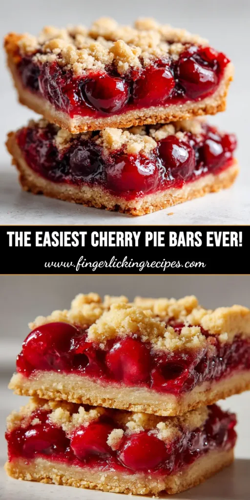 A platter of delicious cherry pie bars with a buttery shortbread crust and a sweet glaze, shown on a rustic wooden background. The perfect easy dessert recipe.