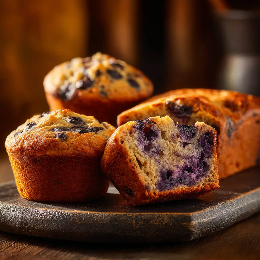 A batch of warm, golden-brown blueberry muffins cooling on a wire rack, illustrating an easy, healthy baking swap.