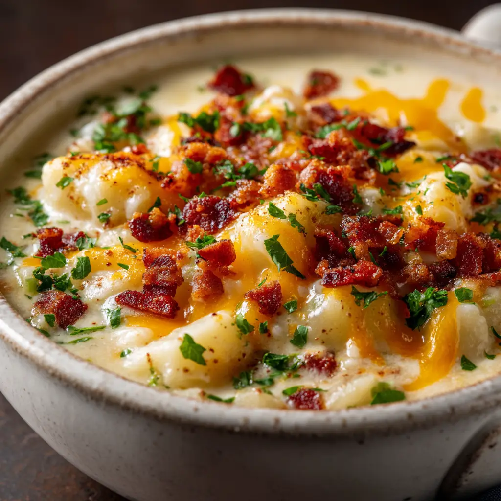 A step-by-step image showing potatoes and onions simmering in a large pot for the easy potato soup recipe, a key step for building flavor.