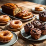 A collection of treats made from healthy baking recipes, featuring whole ingredients like oats, fruits, and nuts.