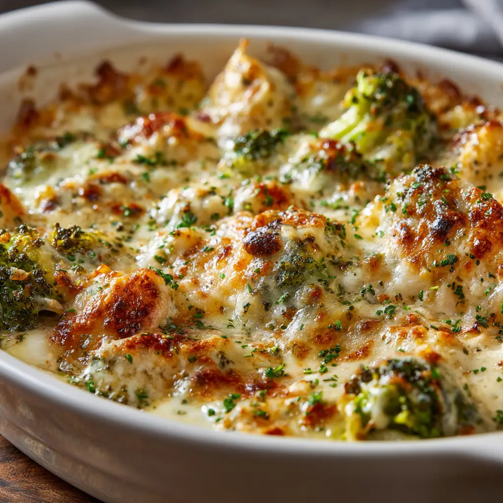 A serving of healthy chicken bake on a plate, ready to eat. This low carb meal is perfect for dinner.