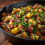 Corned Beef Hash Recipe: The Ultimate Guide to Crispy, Flavorful Hash A close-up view of homemade corned beef hash, showing the crispy texture of the potatoes and savory pieces of corned beef.