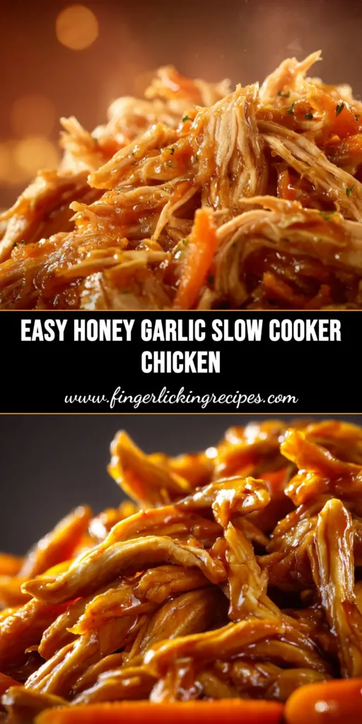 A delicious bowl of Honey Garlic Slow Cooker Chicken served over rice with broccoli, garnished with sesame seeds.