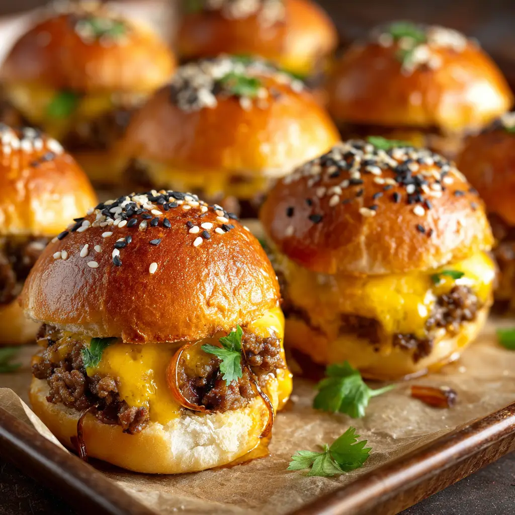 Hawaiian Roll Cheeseburger Sliders (The Ultimate Party Food) 2 The process of assembling cheeseburger sliders, with the seasoned ground beef mixture being spread over the bottom half of the Hawaiian rolls in a baking dish.