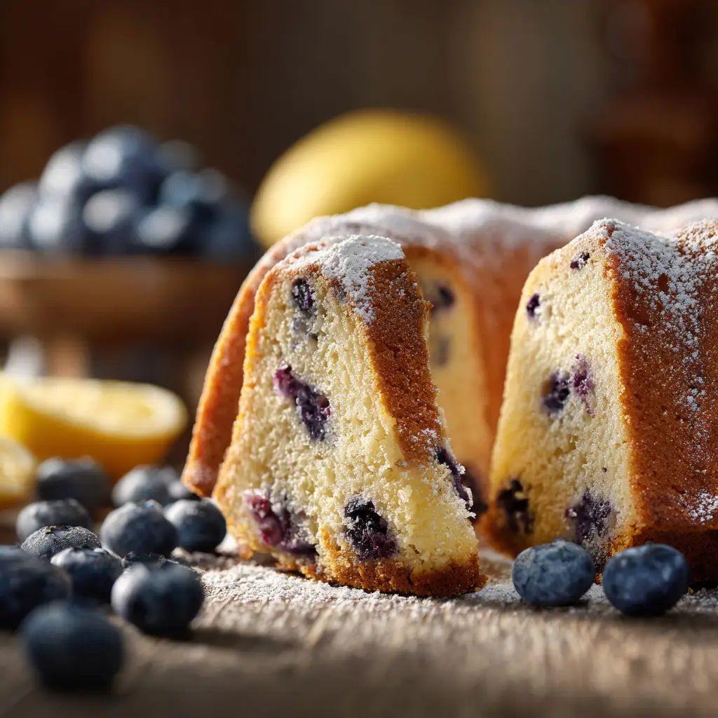 Lemon Blueberry Cake: A Moist & Zesty Recipe 3 The process of making a fresh lemon blueberry cake batter in a glass bowl, with fresh blueberries and lemon zest visible.