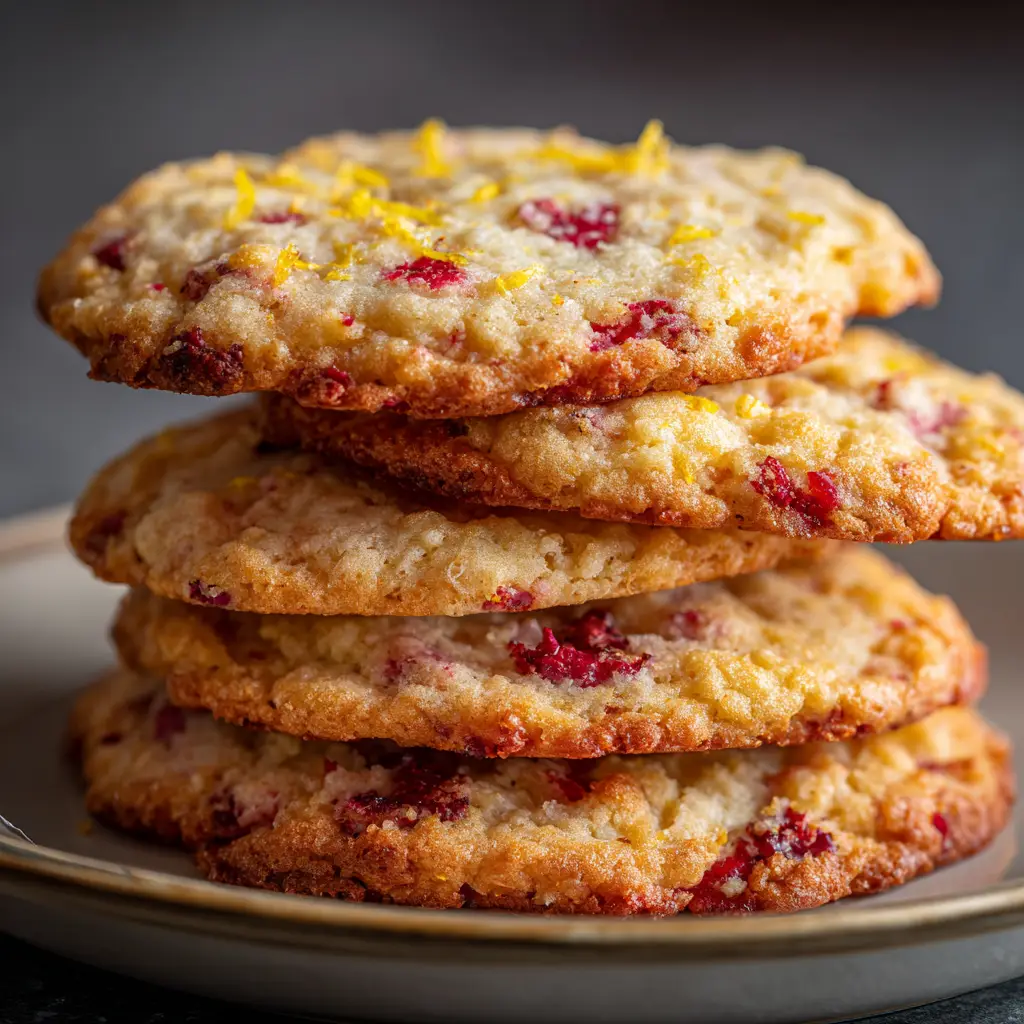 Lemon raspberry cookie dough being scooped onto a parchment-lined baking sheet before baking.
