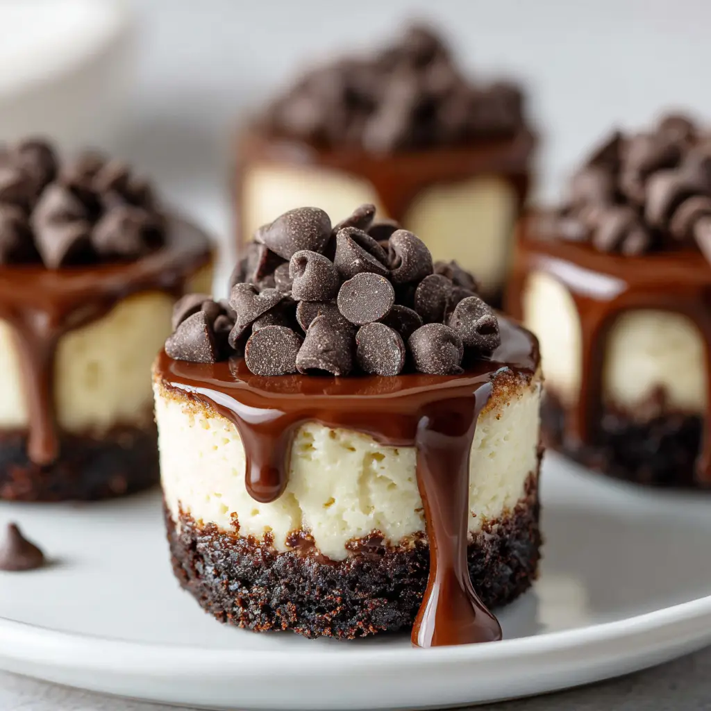 Brownie Bottom Mini Cheesecakes (The Perfect Bite-Sized Treat) 3 A plate of mini brownie cheesecakes ready to be served, highlighting their individual portion size.