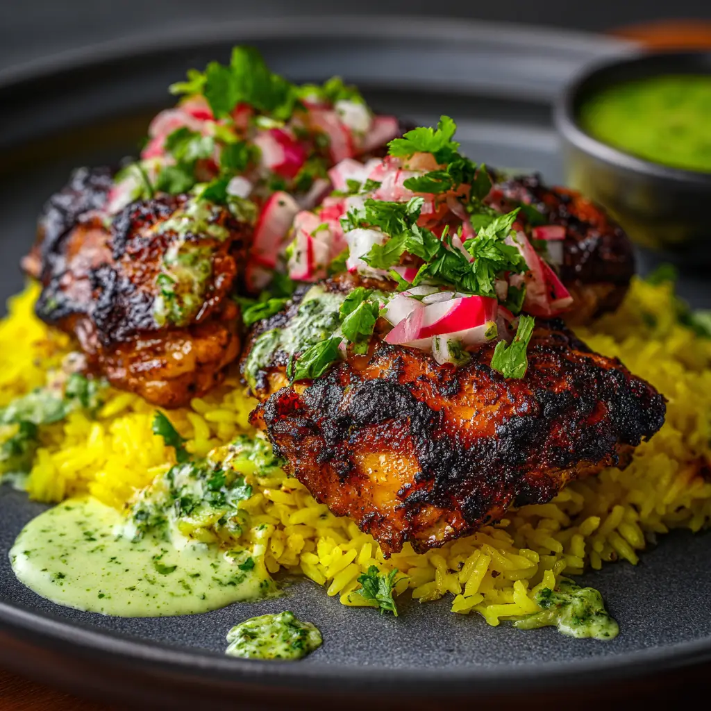 Peruvian Chicken and Rice (Arroz con Pollo) 2 A Dutch oven filled with freshly cooked Arroz con Pollo, with steam rising from the pot. Peas and carrots are visible amongst the green rice.
