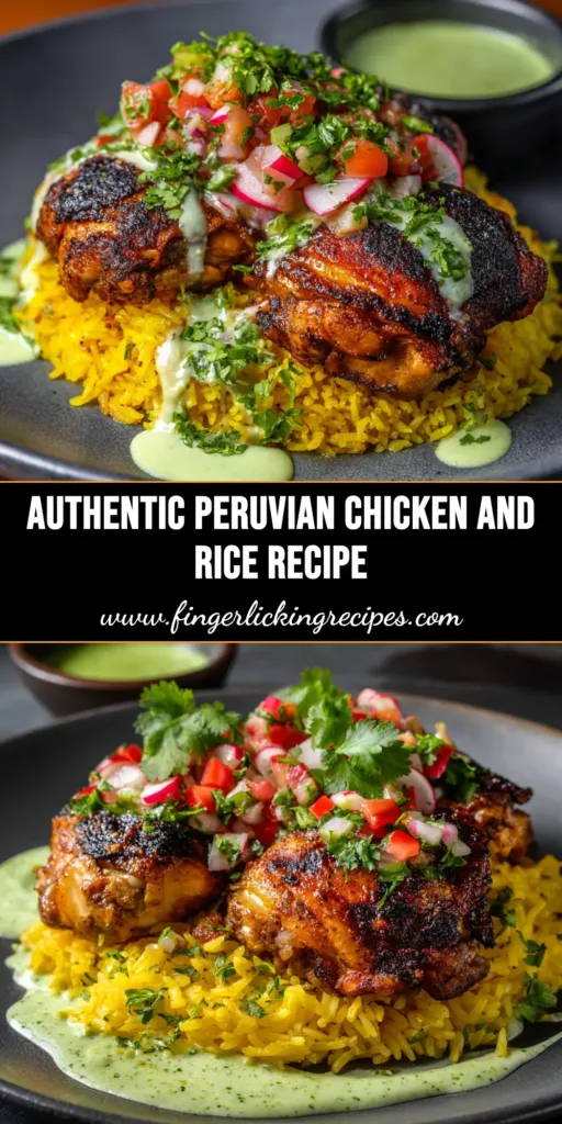 Peruvian Chicken and Rice (Arroz con Pollo) 5 A beautiful overhead shot of Peruvian Chicken and Rice (Arroz con Pollo) served in a large pot, showcasing the vibrant green cilantro rice and golden-brown chicken pieces.