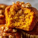 A close-up shot of fresh pumpkin puree in a white bowl, highlighting a key ingredient for the healthy pumpkin banana muffins.