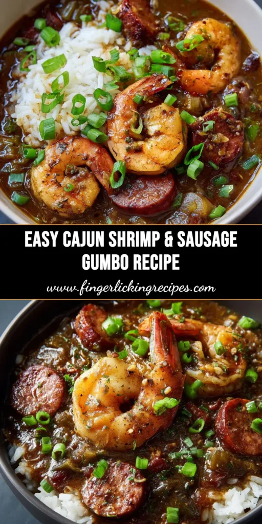 A hearty bowl of homemade Shrimp and Sausage Gumbo served over white rice, garnished with fresh parsley. The perfect authentic recipe for a comforting dinner.