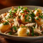 Crockpot Chicken and Potatoes: The Easiest One-Pot Meal A detailed close-up of slow cooker chicken and potatoes, highlighting the juicy texture of the chicken and the perfectly cooked Yukon Gold potatoes.