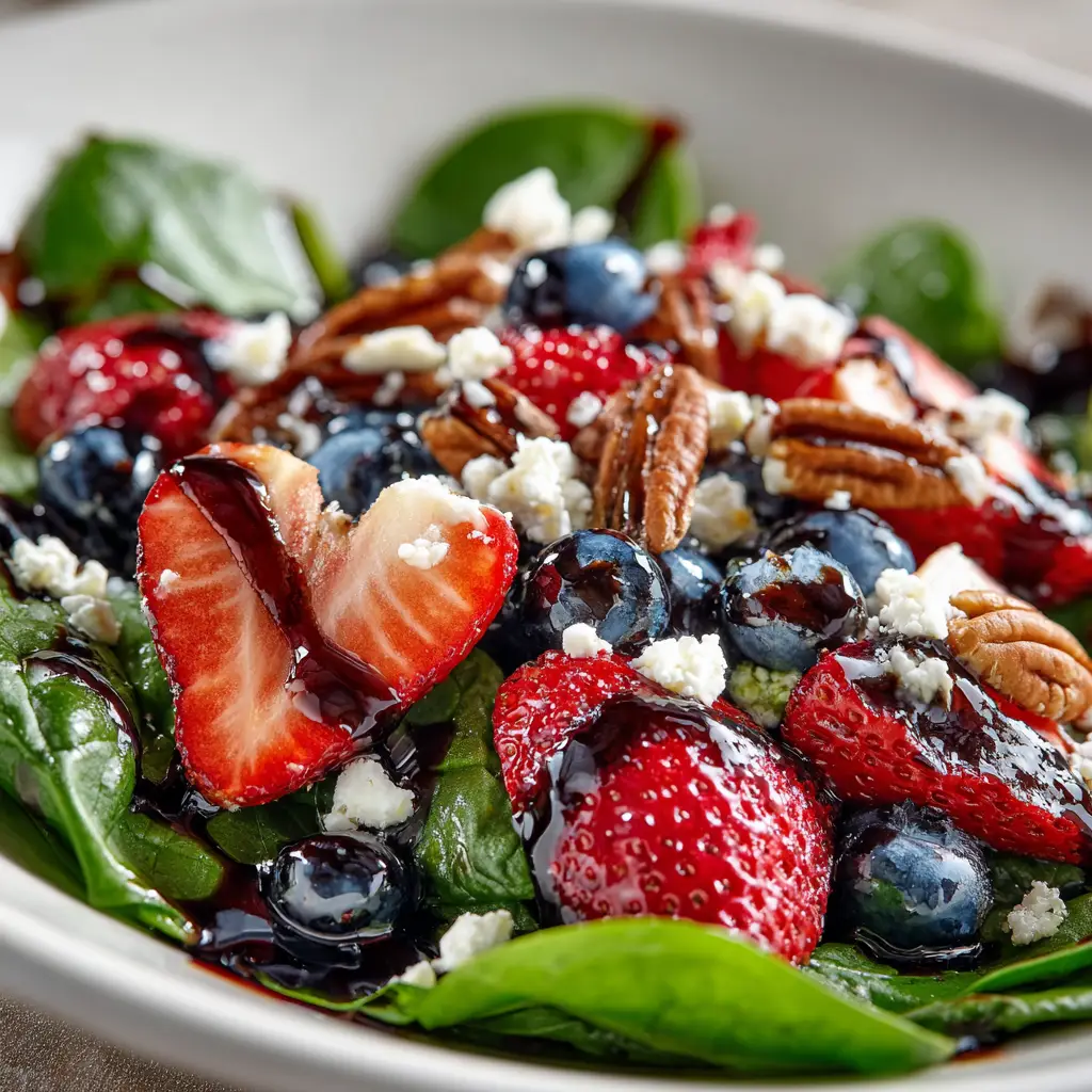 A small mason jar filled with homemade poppy seed dressing next to the large bowl of strawberry spinach salad before being tossed.