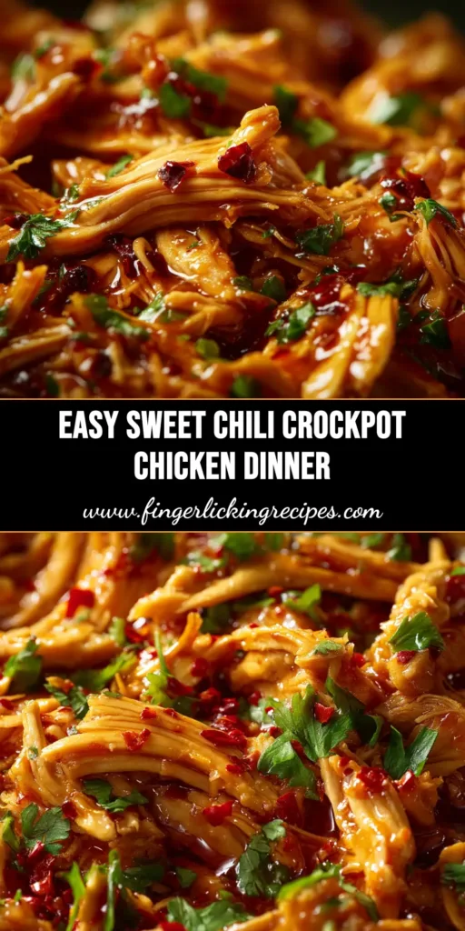 An overhead shot of a white bowl filled with delicious Sweet Chili Crockpot Chicken, garnished with sesame seeds and green onions, ready to be served.