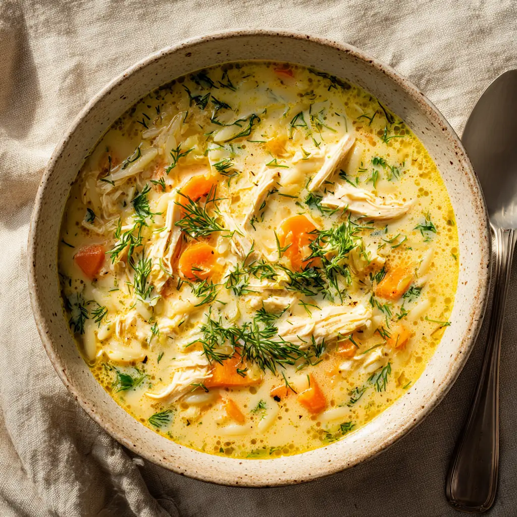 Greek Lemon Chicken Soup (Authentic Avgolemono) 2 A close-up of the silky egg-lemon sauce being tempered for the Greek lemon chicken soup, showcasing the key step in the recipe.