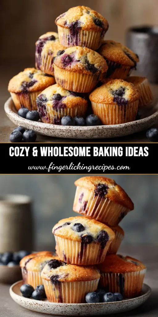 A beautiful overhead shot of wholesome blueberry oatmeal muffins. The perfect example of wholesome baking ideas for a healthy and delicious treat.