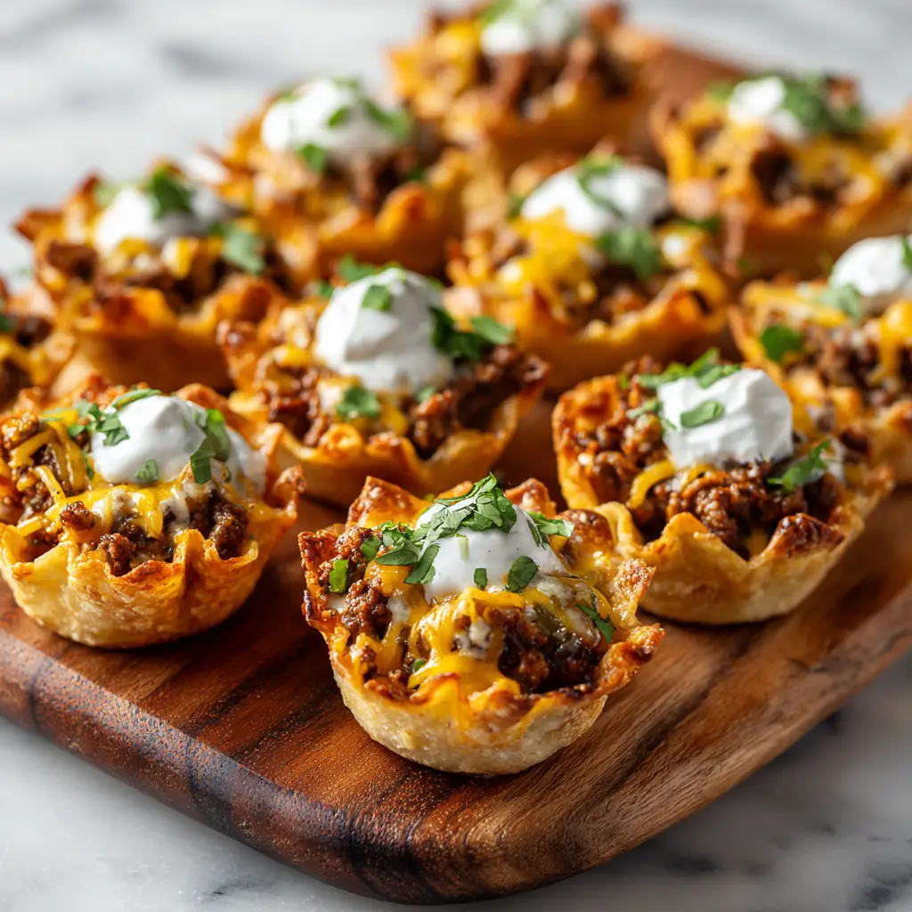 Taco Ranch Bites: The Ultimate Crowd-Pleasing Appetizer 3 A dozen mini taco ranch bites fresh from the oven, arranged neatly in a muffin tin. A perfect ground beef appetizer for game day.