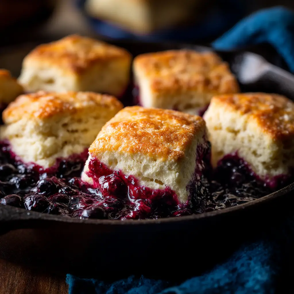 A stack of three blueberry butter swim biscuits on a rustic plate, ready to be served for breakfast.