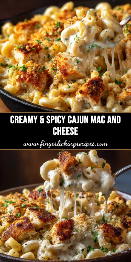 Cajun Chicken Mac and Cheese: The Ultimate Creamy & Spicy Pasta 4 A large white bowl filled with creamy Cajun chicken mac and cheese, garnished with fresh parsley. The pasta is coated in a rich, orange-tinted cheese sauce with visible pieces of seasoned chicken.