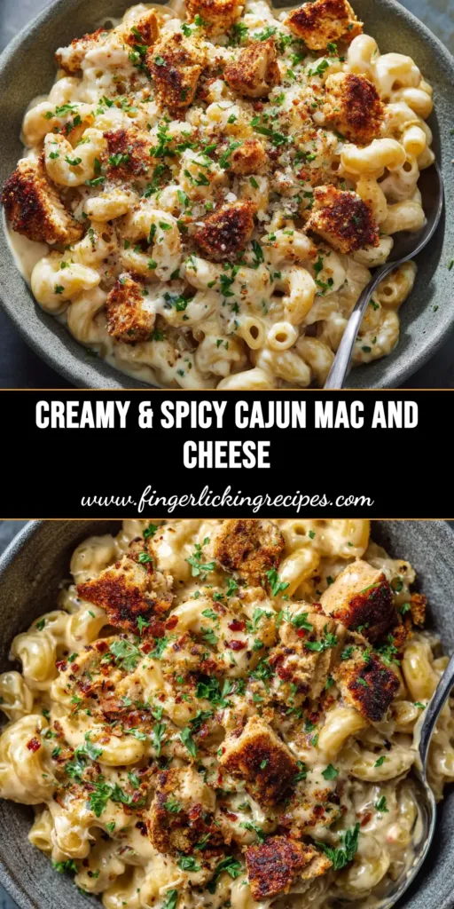 A large white bowl filled with creamy Cajun Chicken Mac and Cheese, garnished with fresh parsley. The perfect spicy and cheesy pasta dinner idea.