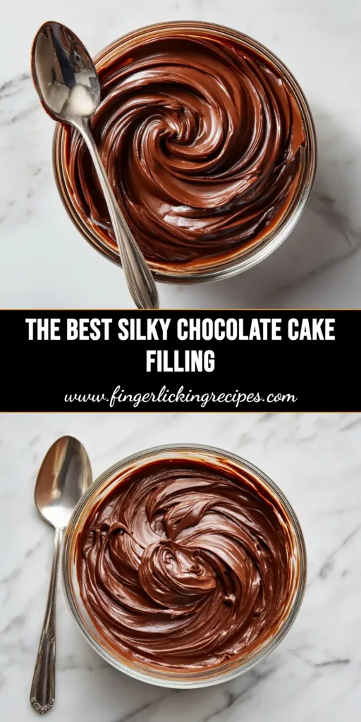 A bowl of rich and creamy chocolate cake filling recipe, whipped to a fluffy texture. This stable filling is perfect for layer cakes and cupcakes.