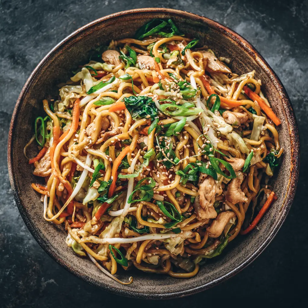 Chow Mein Recipe (Better Than Takeout) 2 A close-up of the authentic chow mein sauce being poured over the noodles and vegetables in a wok.