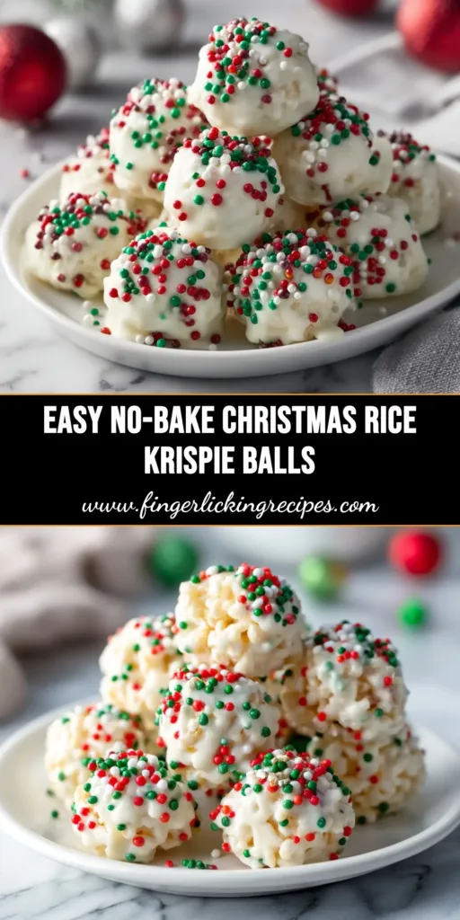 A stack of festive Christmas Rice Krispie Treats decorated with red, green, and white sprinkles, ready for a holiday party.