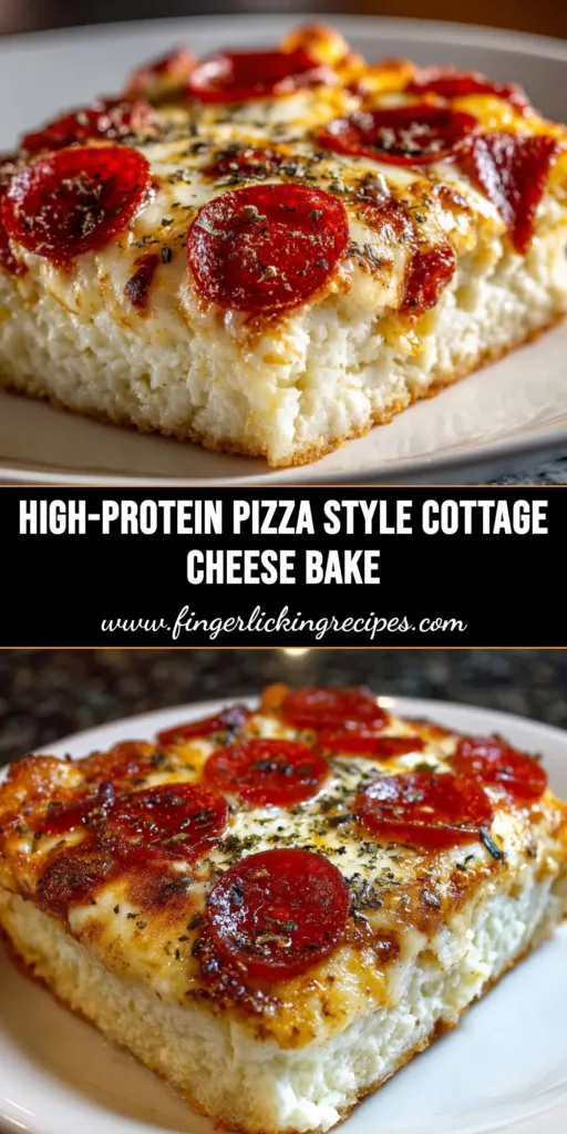 A delicious slice of Cottage Cheese Pizza Bake on a plate. This high-protein, low-carb pizza alternative is cheesy, savory, and packed with pepperoni.