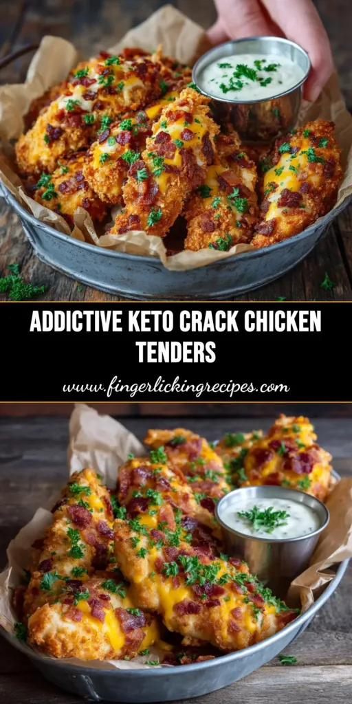 A platter of crispy baked Crack Chicken Tenders, topped with melted cheddar cheese, crumbled bacon, and fresh chives. The ultimate addictive recipe.