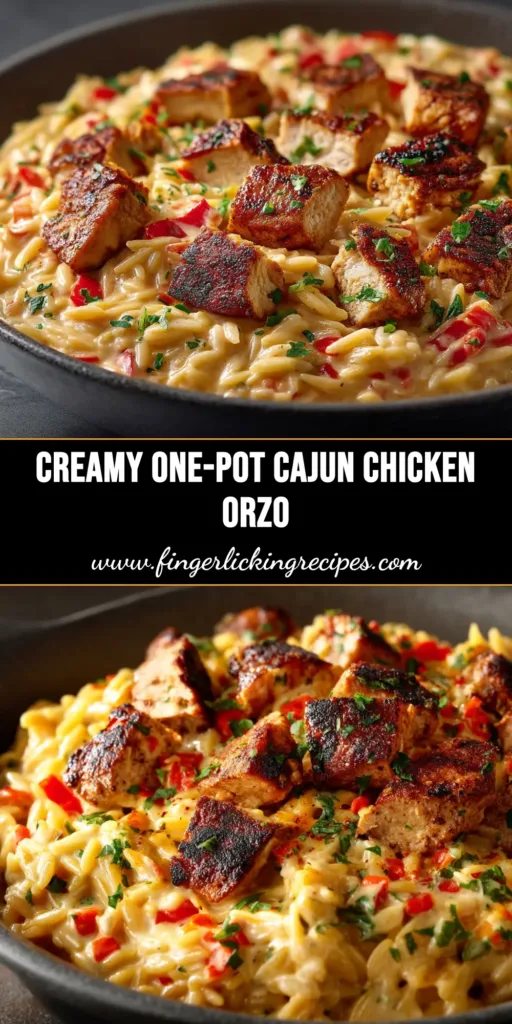 Cajun Chicken Orzo: A Creamy, One-Pan Weeknight Dream 4 A top-down view of creamy Cajun Chicken Orzo in a skillet, garnished with fresh parsley. The perfect one-pan weeknight dinner recipe.
