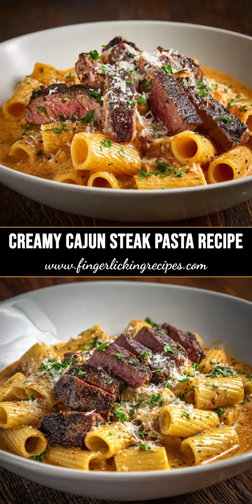 Cajun Steak Pasta: A Creamy, Spicy Delight in 30 Minutes 5 A close-up shot of creamy Cajun Steak Pasta in a white bowl, garnished with fresh parsley. This spicy and flavorful pasta dish is perfect for a weeknight dinner.