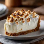 No-Bake Marshmallow Cheesecake: The Easiest Recipe! A perfect slice of creamy no-bake marshmallow cheesecake on a white plate, showing the light and airy texture of the filling.