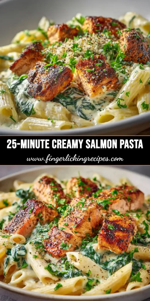Creamy Salmon Spinach Pasta: A 30-Minute Dinner Dream 4 A stunning overhead shot of Creamy Salmon Spinach Pasta in a white bowl, garnished with parmesan. This easy 30-minute recipe is perfect for a quick and delicious weeknight dinner.