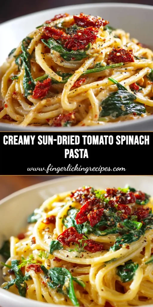 A large white bowl filled with creamy sun-dried tomato pasta, garnished with fresh basil leaves. The pasta is perfectly coated in a rich, orange-hued sauce.